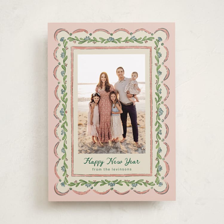 "New Year Trend" - Holiday Cards in Coral by Chris Griffith - Front