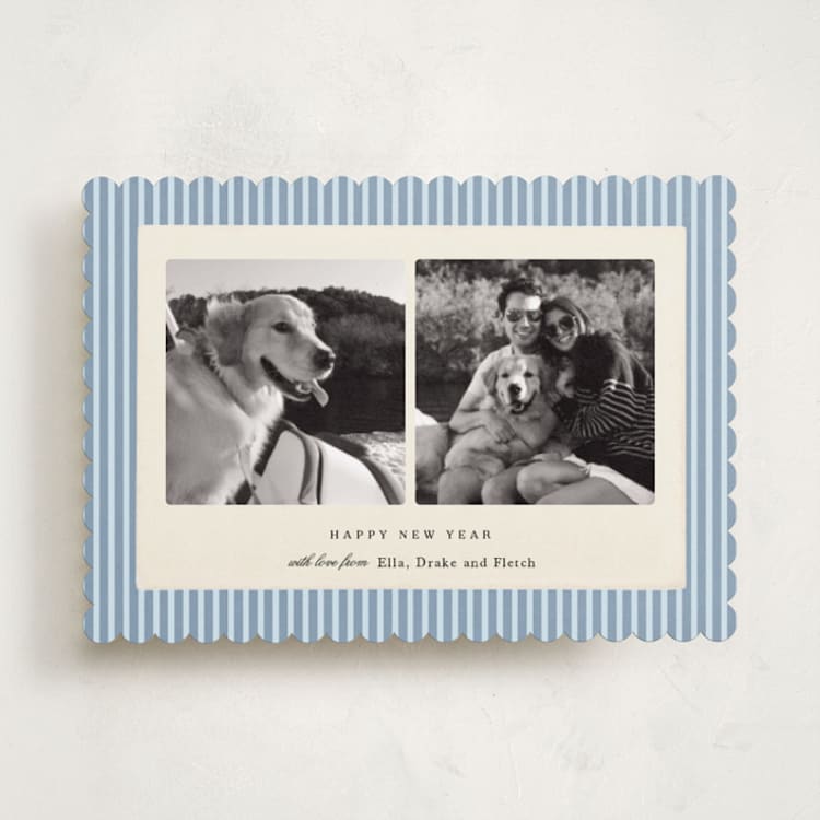 "Pinstripe" - Holiday Cards in Powder by Sara Hicks Malone - Front
