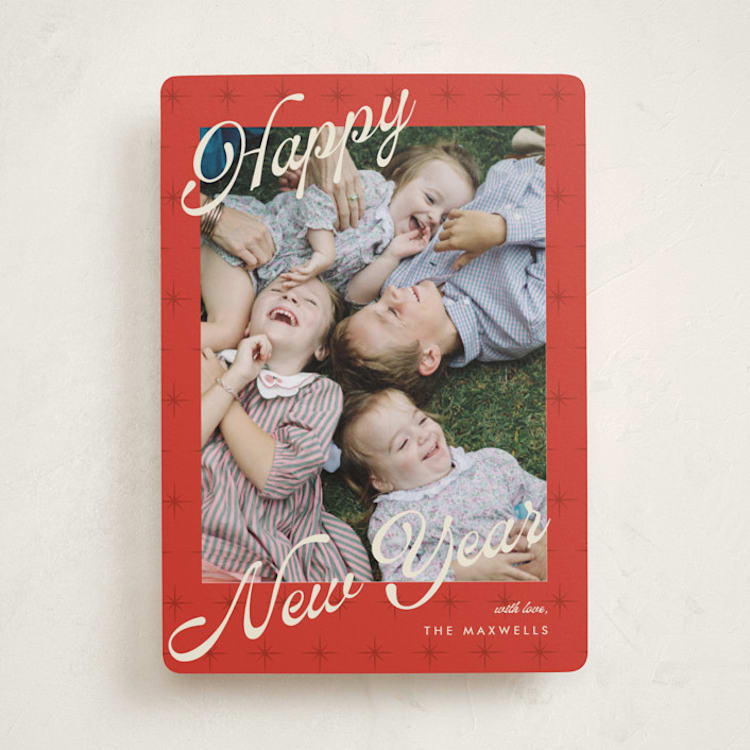 "Retro NY" - Holiday Cards in Cherry by Ilene Guy - Front