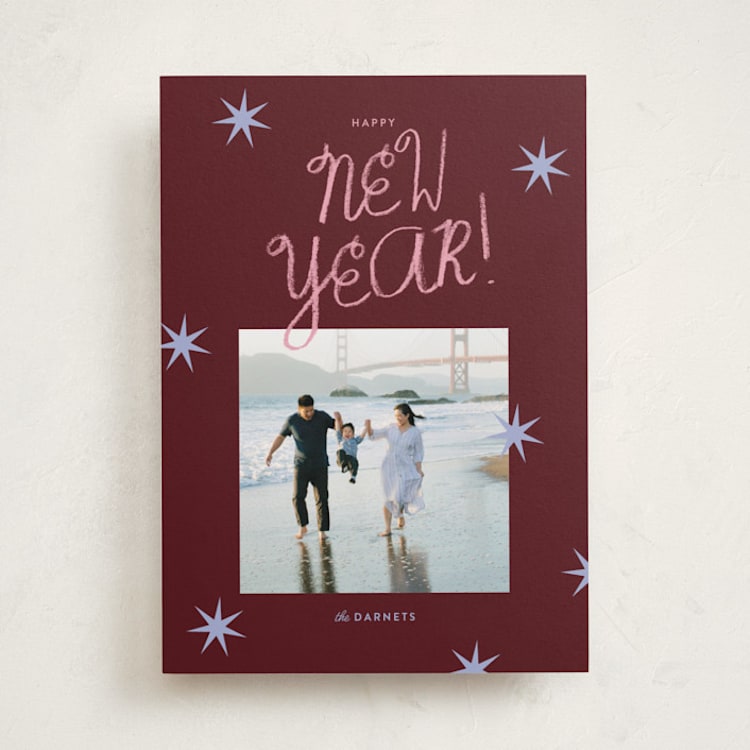"Starlight Script" - Holiday Cards in Crimson by Carrie ONeal - Front