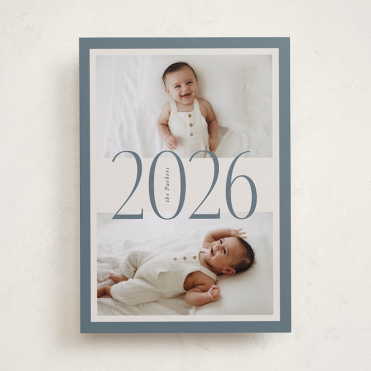 "Bordered Year" - Holiday Cards in Denim by Brianne Larsen - Front