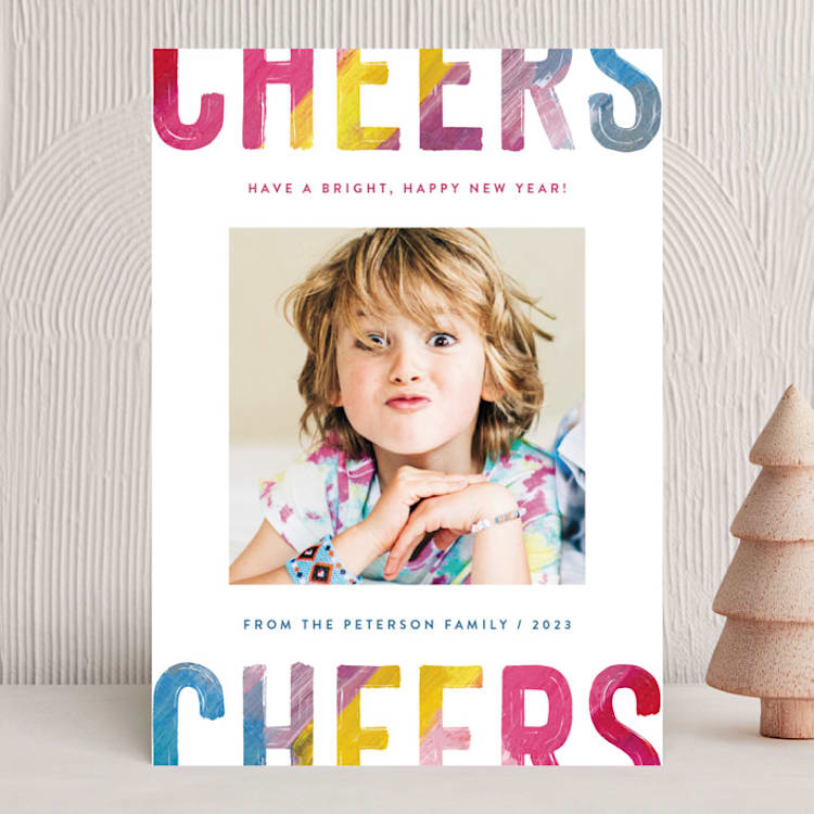 "Painted Cheers" - Holiday Cards in Rainbow by Hooray Creative - Front