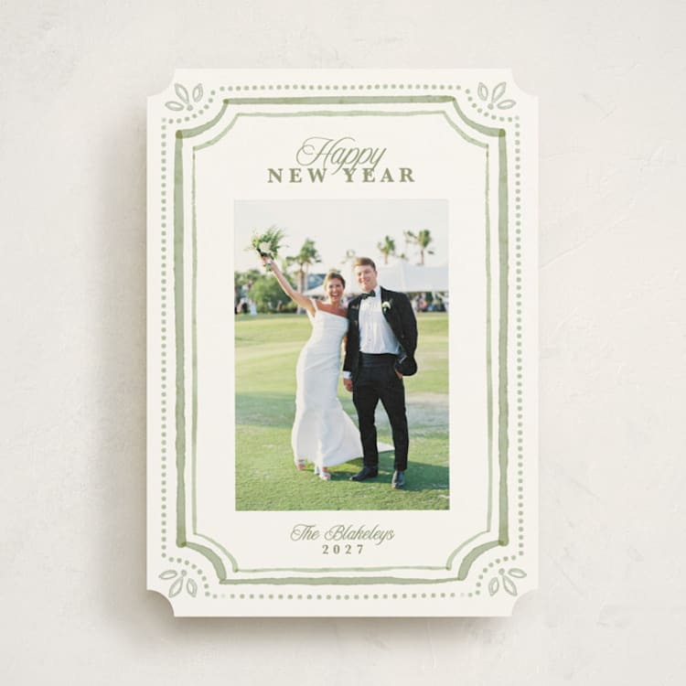 "Fine Frame" - Holiday Cards in Sage by Melanie Kosuge - Front