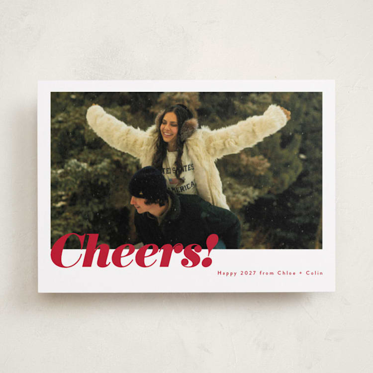 "Glittering Cheers" - Holiday Cards in Poinsettia by Emily Sabol Goss - Front