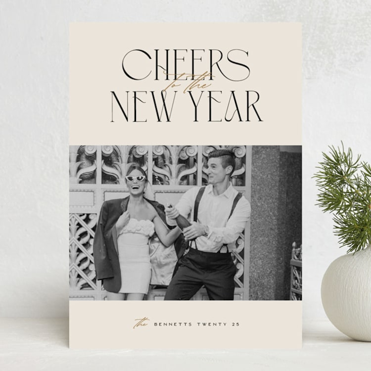 "Cheerful Stack" - Holiday Cards in Ecru by Erica Krystek - Front
