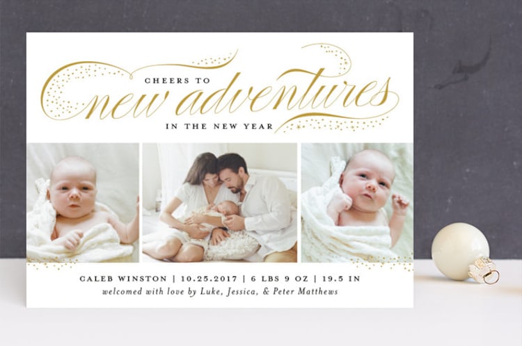 "New Adventures" - Holiday Cards in Golden by Sarah Brown - Front