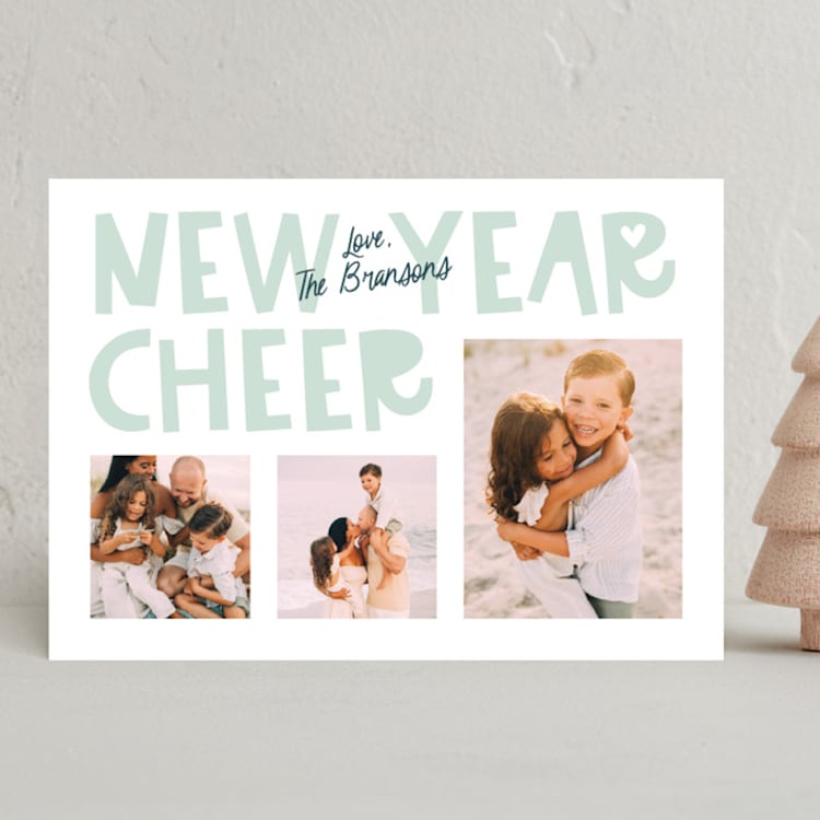 "Joy and Cheer" - Holiday Cards in Wintermint by Shari Margolin - Front