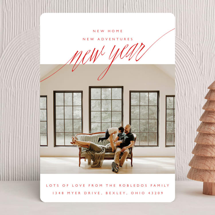 "New Adventures" - Holiday Cards in Strawberry by Oscar and Emma - Karly Depew - Front