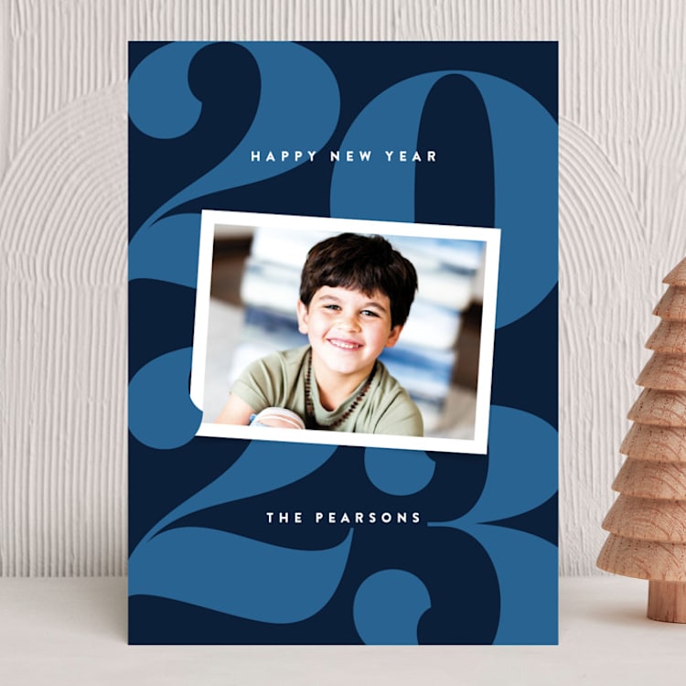 "Super New Year" - Holiday Cards in Blue Juniper by Jessica Corliss - Front
