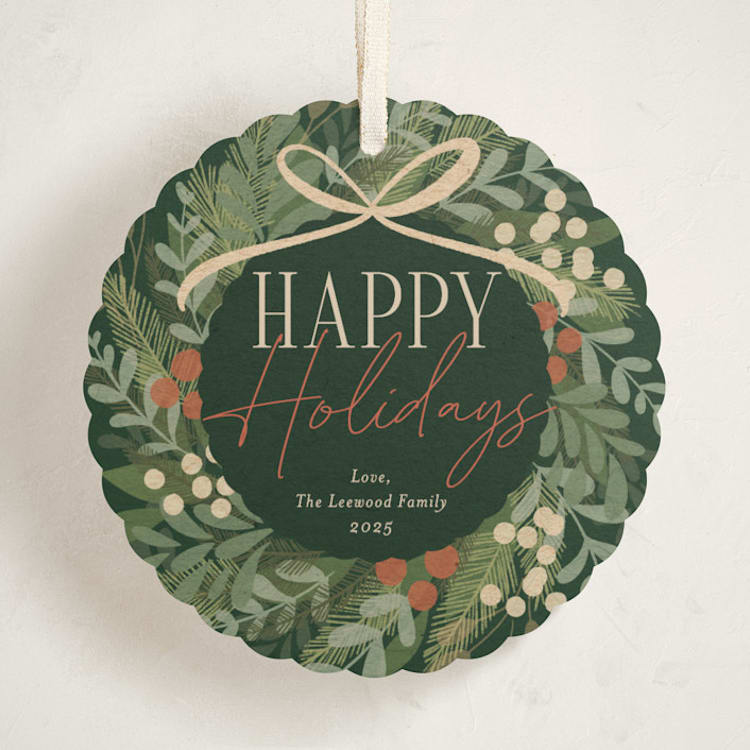 "Botanical Wreath" - Holiday Ornament Cards in Pine Needle by Erin German - Front