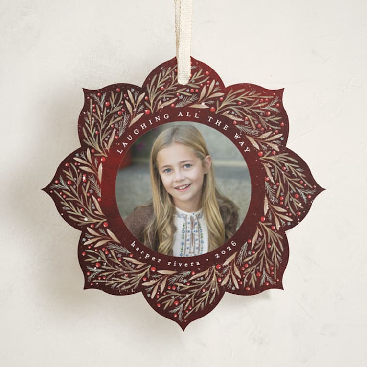 "gentle greenery" - Holiday Ornament Cards in Berry by Anastasia Makarova - Front