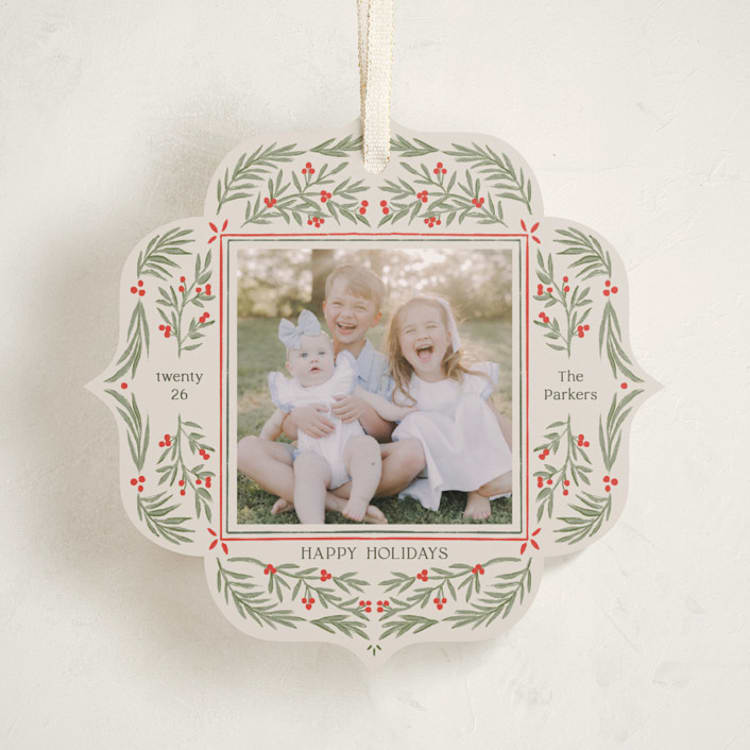 "Flourish Wreath" - Holiday Ornament Cards in Eggnog by Elly - Front