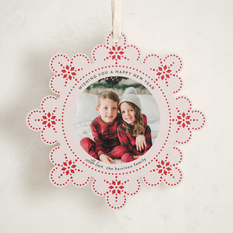 "Snowflake Story" - Holiday Ornament Cards in Candy Cane by Kampai Designs - Front