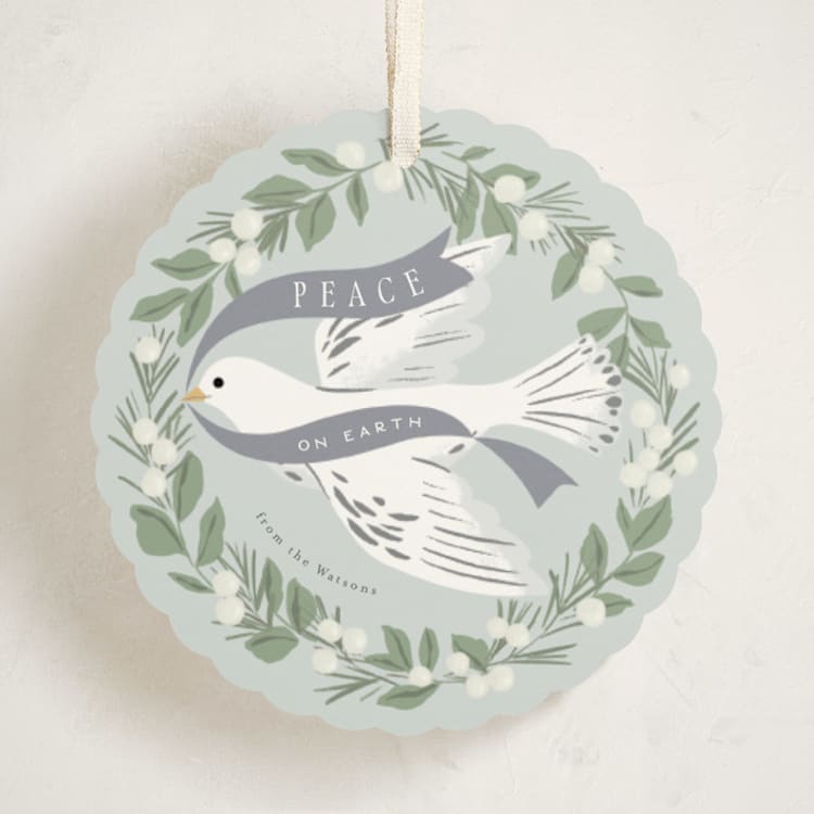 "Dove Wreath" - Holiday Ornament Cards in Ice by Everett Paper Goods - Front