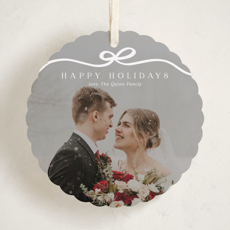 "Bow Tied" - Holiday Ornament Cards in Snow by Kaydi Bishop - Front