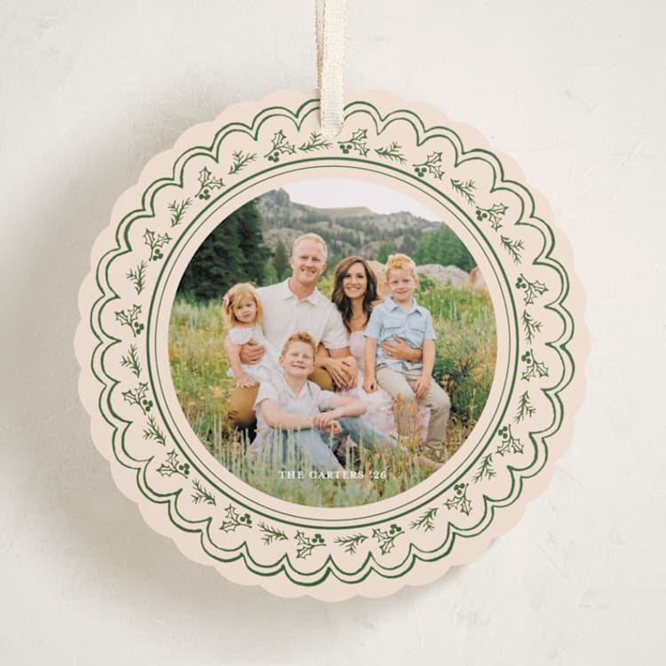 "Scalloped Holly" - Holiday Ornament Cards in Fir by Teju Reval - Front