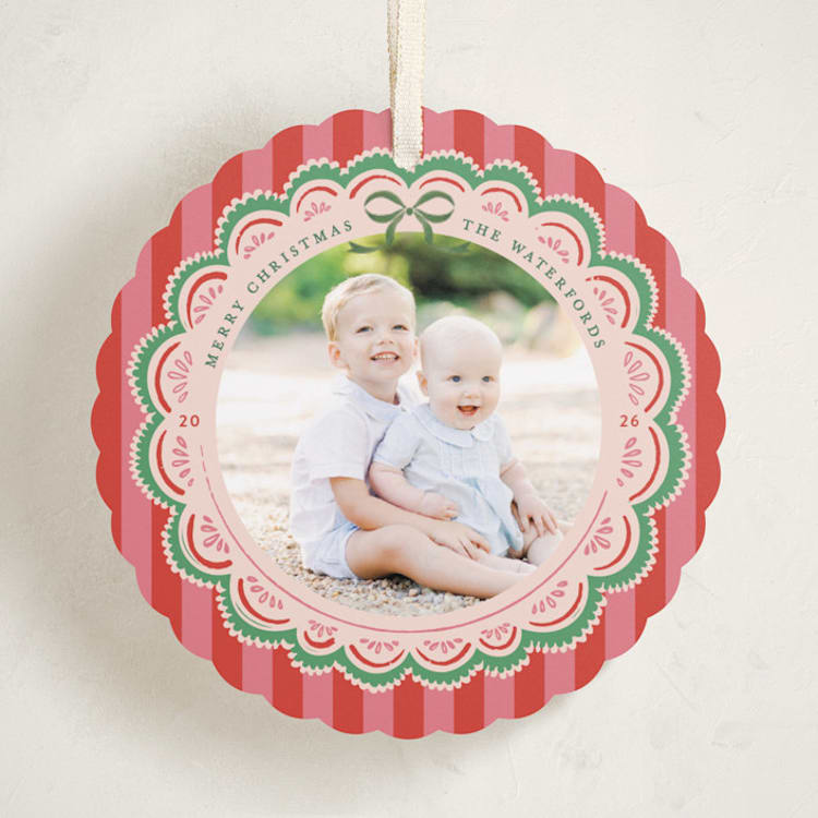 "Festive Folk" - Holiday Ornament Cards in Peppermint by Mansi Verma - Front