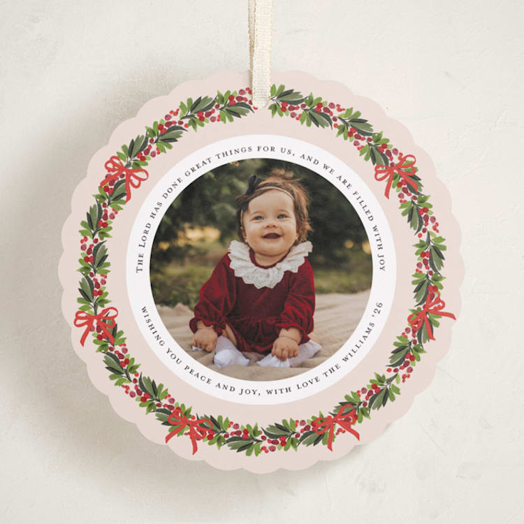 "Christmas Ornament" - Holiday Ornament Cards in Blush by Sherley Ferreira - Front