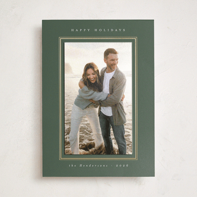 "Modern Minimalist" - Foil-Pressed Holiday Photo Mount Cards in Wreath by Christy Hy Lee - Front