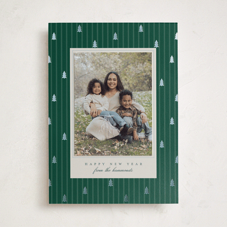 "Stripe Trees" - Foil-Pressed Holiday Photo Mount Cards in Spruce by Everett Paper Goods - Front