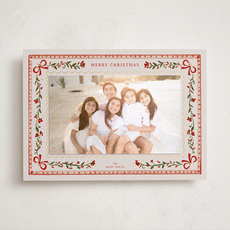 "Winter Florals Frame" - Foil-Pressed Holiday Photo Mount Cards in Holly by Vera Lim - Front
