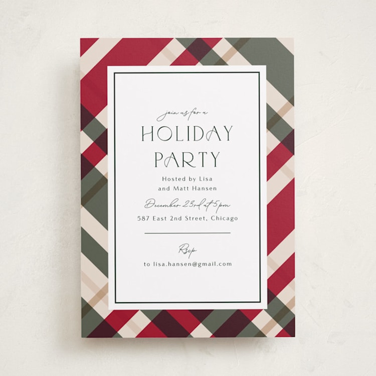 "Plaid Suit Holiday" - Party Invitations in Berry by Chris Griffith - Front