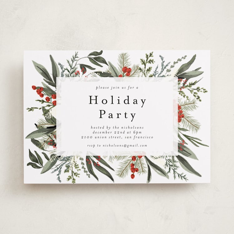 "Holiday Botanical" - Party Invitations in Holly Berry by Susan Moyal - Front