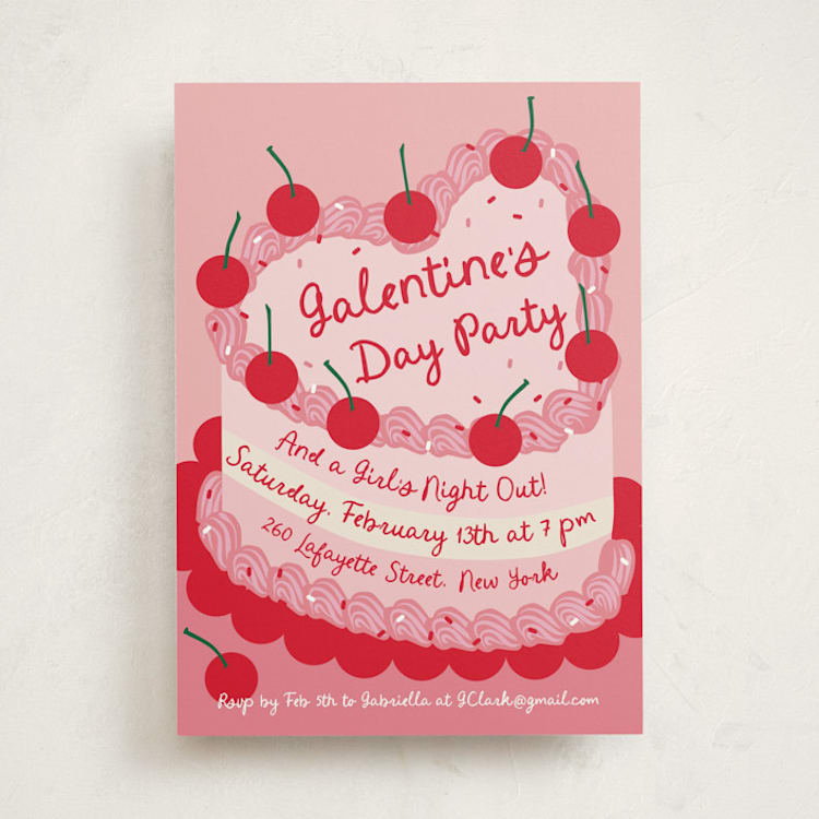 "Heart Cake" - Party Invitations in Cherry by Jennifer Lew - Front