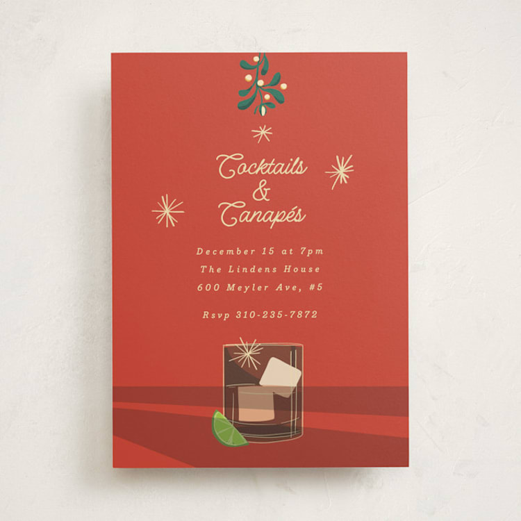 "Cocktails and Canapés" - Party Invitations in Poppy Red by Becky Nimoy - Front