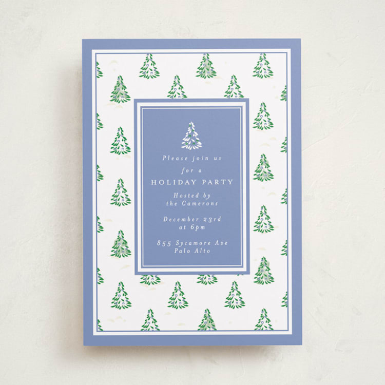 "Little Trees" - Party Invitations in Provincial Blue by Corinne Malesic - Front