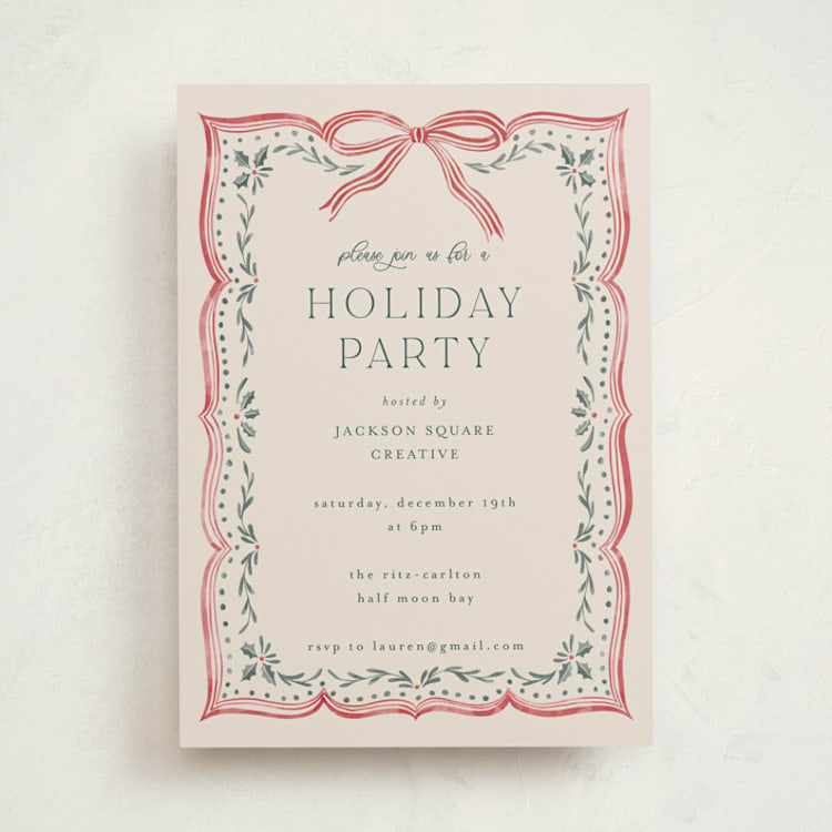 "Ribbon Stripe Holiday" - Party Invitations in Candy Apple by Chris Griffith - Front