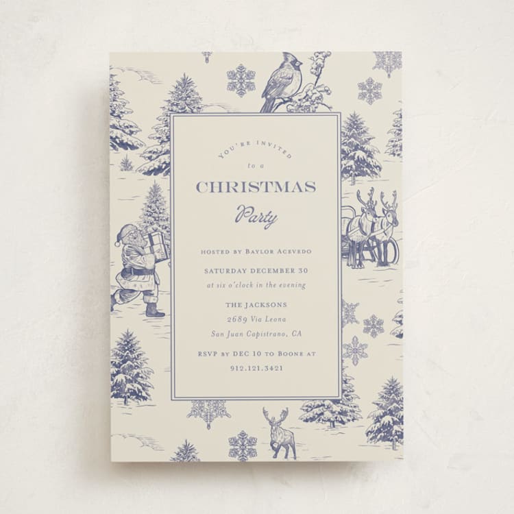 "Classic Toile Christmas" - Party Invitations in Navy by Celine Nguyen - Front