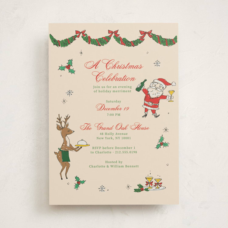 "Whimsical Christmas Celebration" - Party Invitations in Cream by Cass Loh - Front