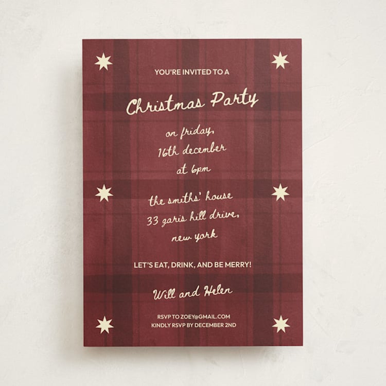 "Cozy & Bright" - Party Invitations in Crimson by Zove Ahhh - Front