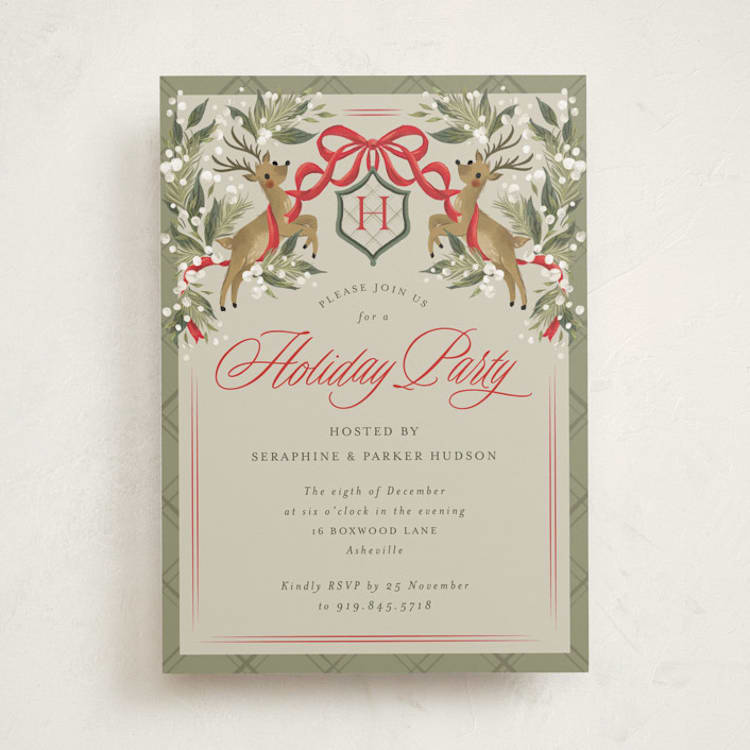"Reindeer Crest" - Party Invitations in Latte by Jackie Crawford - Front