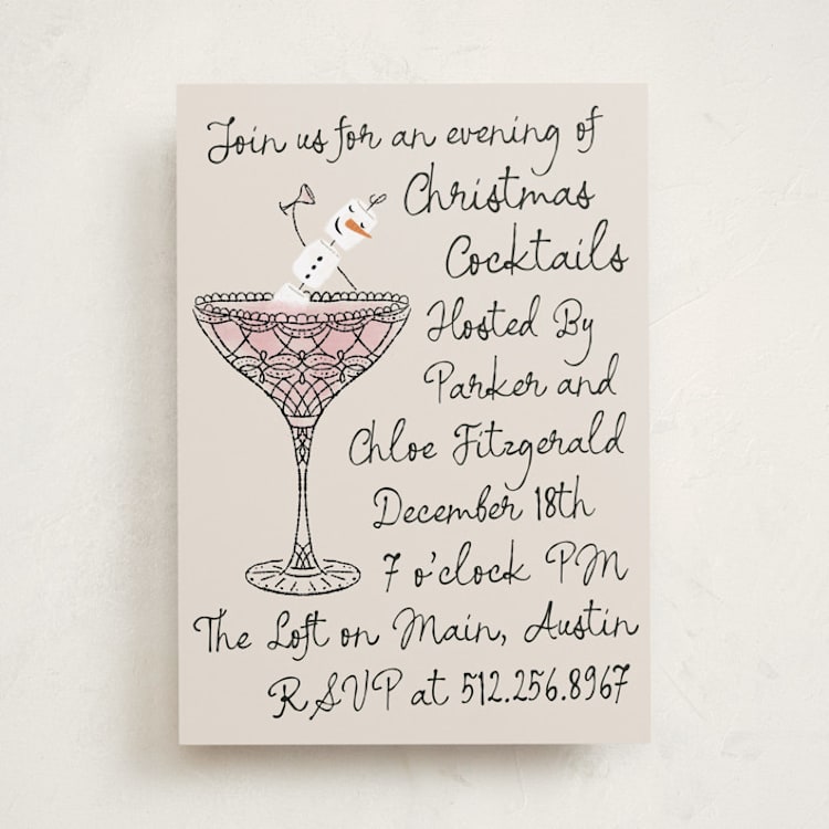 "Snowman Martini" - Party Invitations in Pink Berry by Jackie Crawford - Front