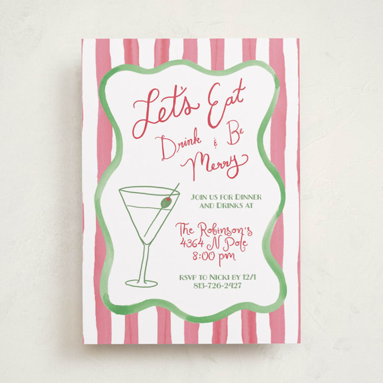 "Eat, Drink, and be Merry" - Party Invitations in Berry by Little Blue Designs - Front