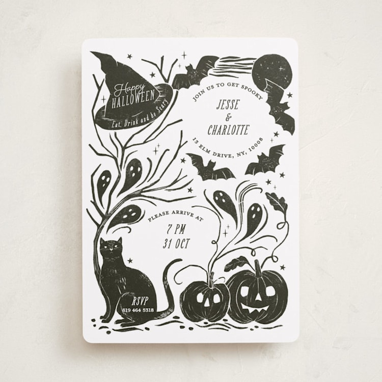 "Eat, drink & be scary" - Party Invitations in Cauldron by Sarah Knight - Front
