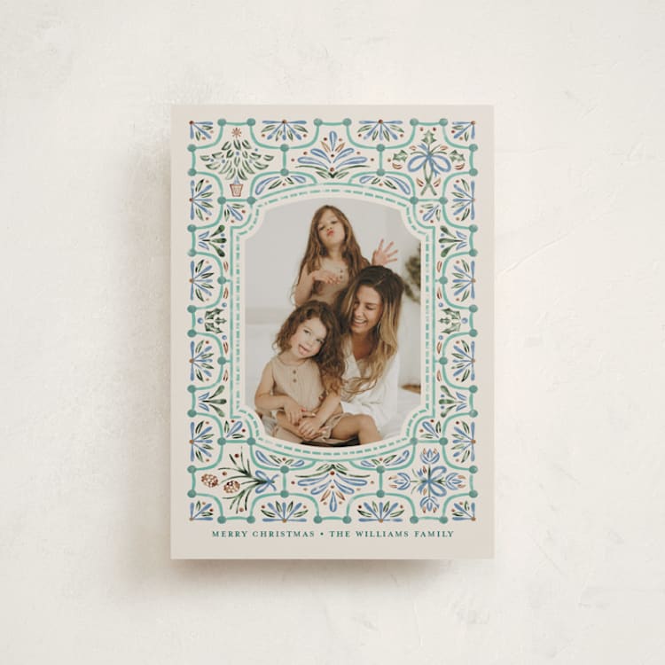 "Festive Folk Frame" - Holiday Cards in Aqua by Paper Sun Studio - Front