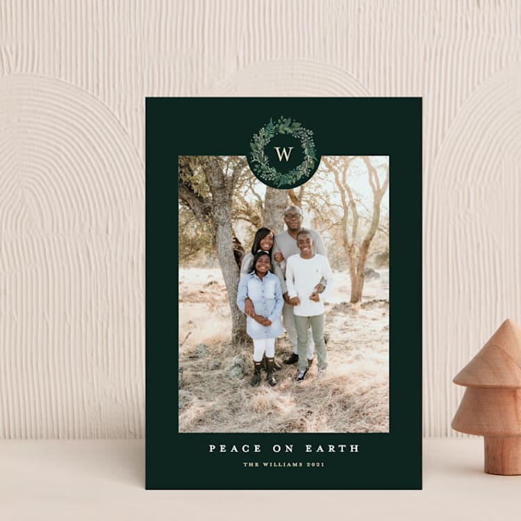 "Peace On Earth" - Holiday Cards in Spruce by Susan Moyal - Front