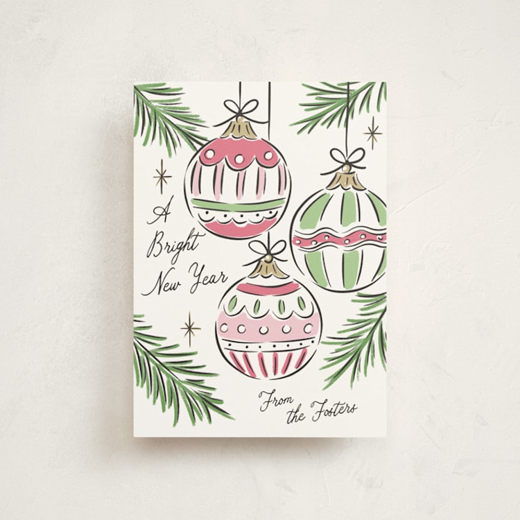 "Bright Ornaments" - Holiday Cards in Gumdrop by Erin German - Front