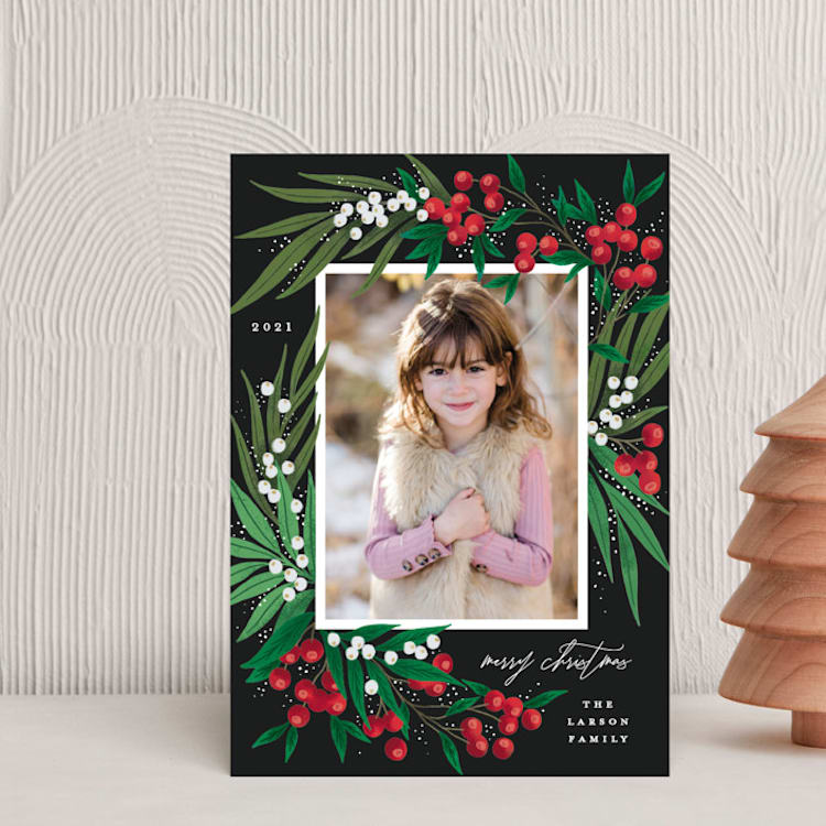 "Leafy Berries" - Holiday Cards in Charcoal by Alethea and Ruth - Front