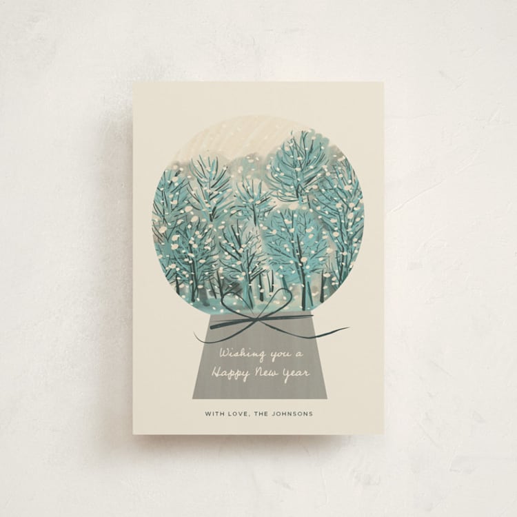 "Winter Forest Snow Globe" - Holiday Cards in Wintergreen by Ani Somi - Front