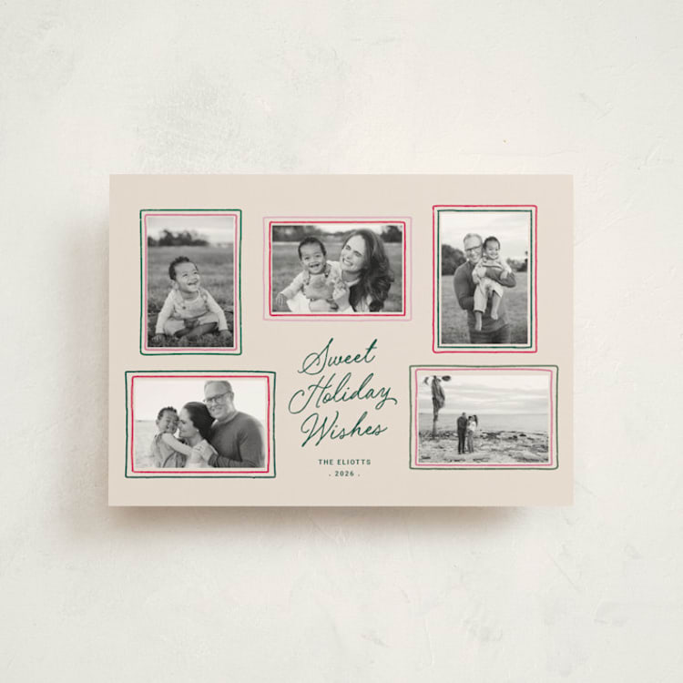"Modern Hand-Drawn Frame Multi-Photo Collage" - Holiday Cards in Holly by Design Lotus - Front