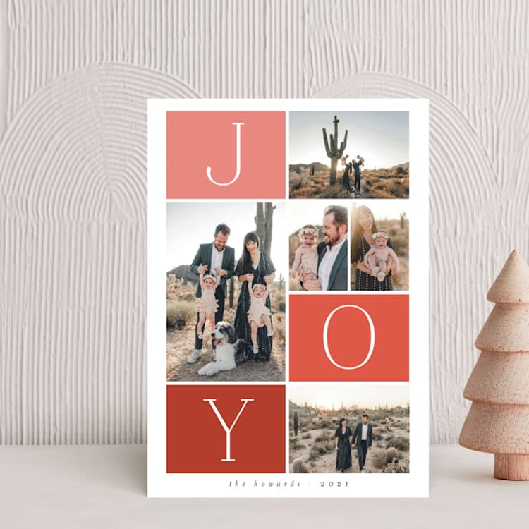 "Blocks" - Holiday Cards in Holly Berry by Morgan Kendall - Front