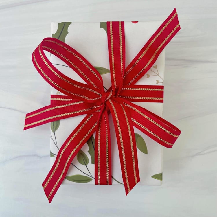 "Red and Gold Stripe Holiday Ribbon 5/8" x 15 feet" - Holiday Ribbons and Bows in red by Honey Silks Co