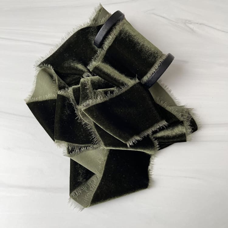 "2" Silk Velvet Ribbon - Deep Olive" - Holiday Ribbons and Bows in green by Honey Silks Co