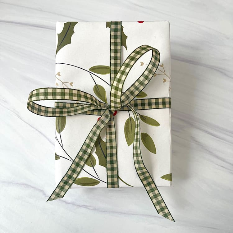 "Olive and Cream Gingham Holiday Ribbon 1/2" x 15 feet" - Holiday Ribbons and Bows in green by Honey Silks Co