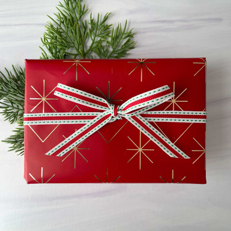 "3/8" Red and Green Stitch Holiday Ribbon" - Holiday Ribbons and Bows in red by Honey Silks Co