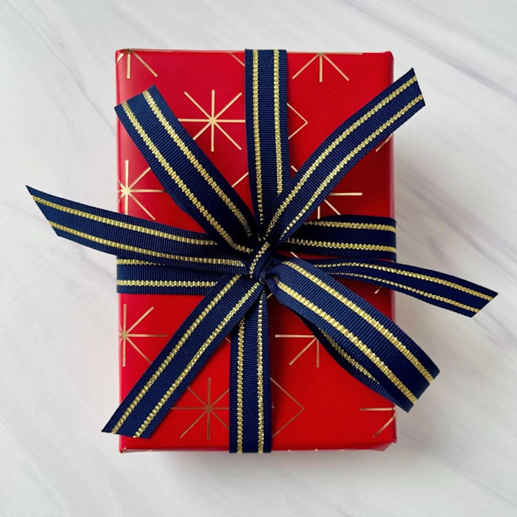 "Navy and Gold Stripe Holiday Ribbon 5/8" x 15 feet" - Holiday Ribbons and Bows in gold by Honey Silks Co
